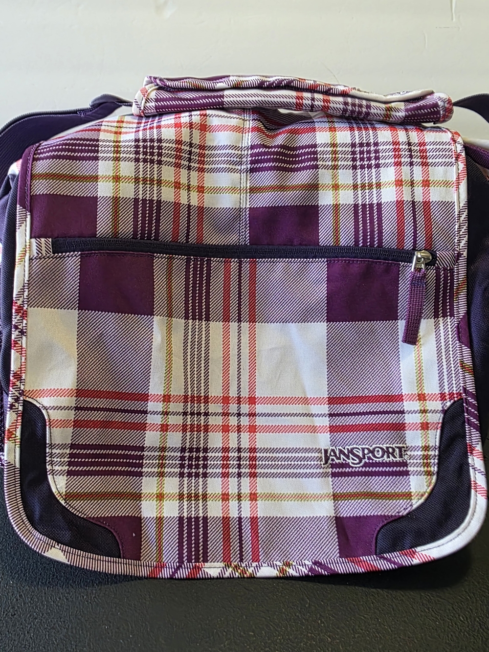 JanSport Purple Plaid Messenger Bag